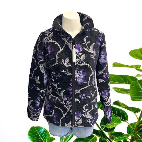 NWOT SUSAN GRAVER TAPESTRY FLORAL JACKET ZIPPER AND TWO POCKETS - Picture 1 of 11
